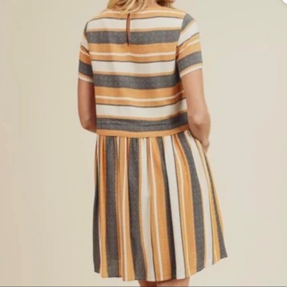 Altar’d State 100% Rayon Amayah Mustard Gray Stripes Loose Short Mini Dress